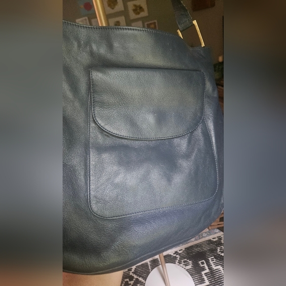 Vintage PAOLA DEL LUNGO 100% Genuine Leather Shoulder Purse Deep Navy. - Picture 5 of 11